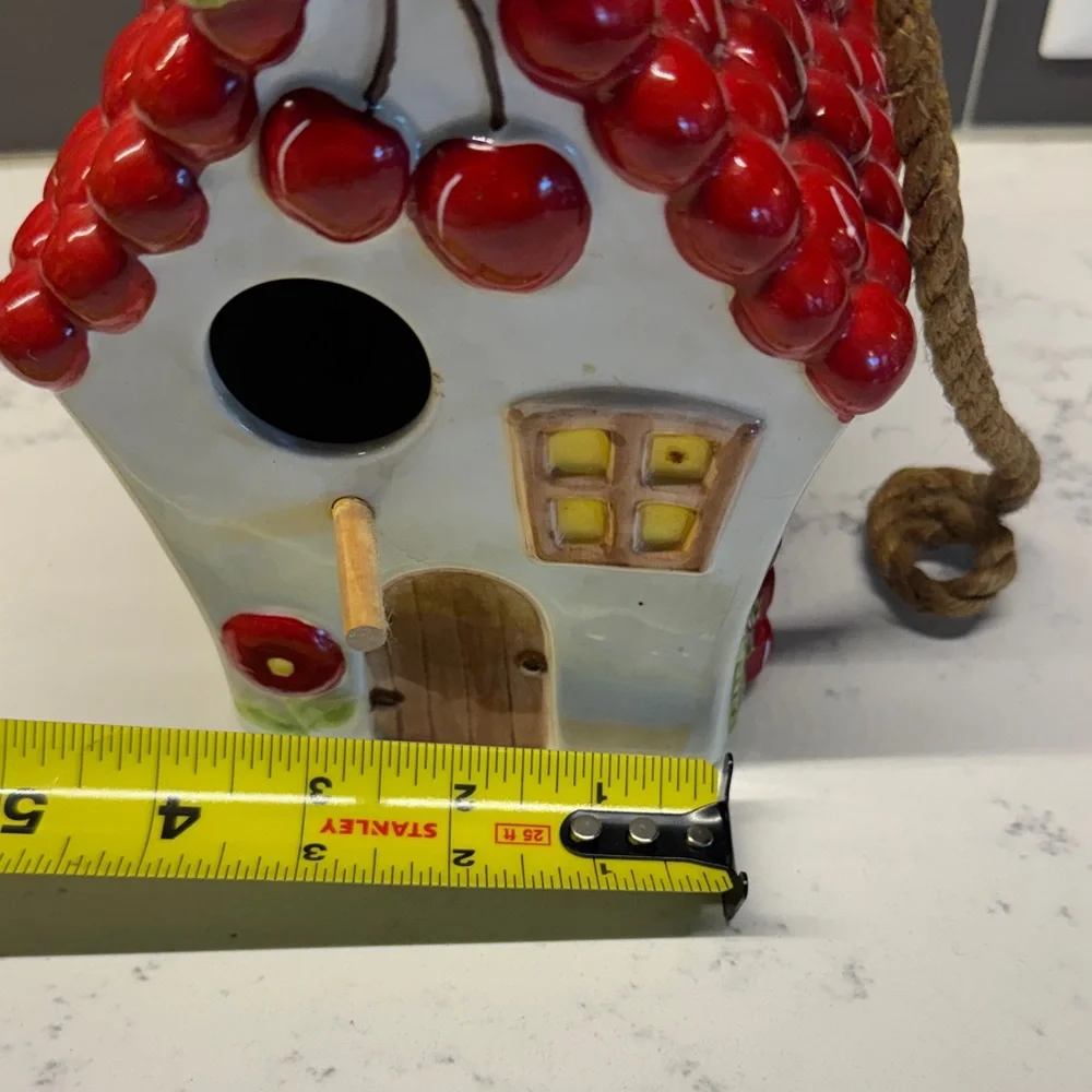 Red Cherry Birdhouse with Rope Hanger